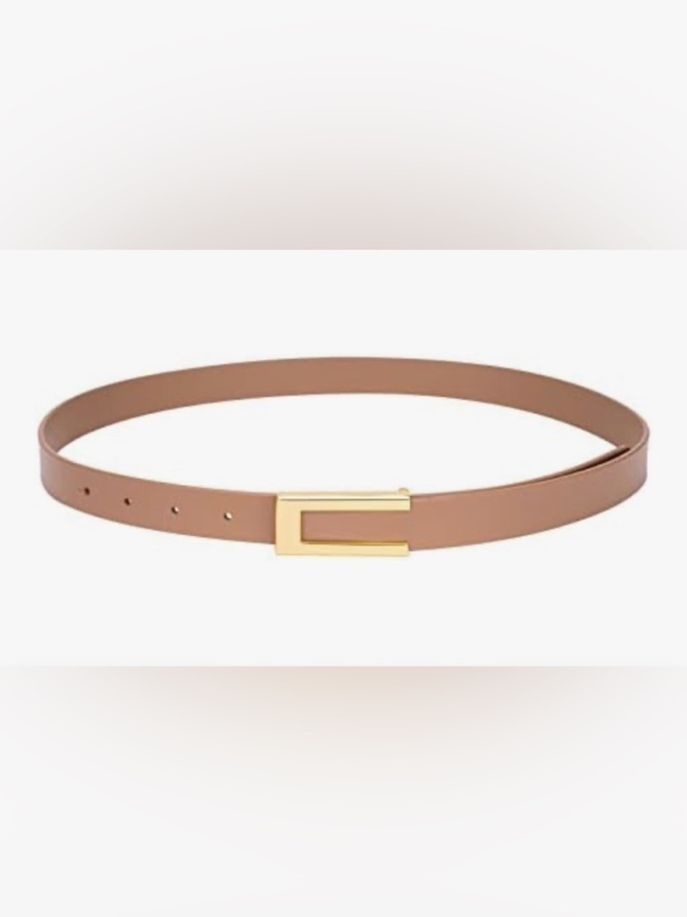 YooAi Women's Beige Leather Skinny Belt With Gold Buckle, NWT!
